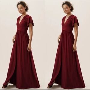NWT BHLDN Dress Mendoza Maxi Red Burgundy Women 14 Formal Prom Modest Wedding